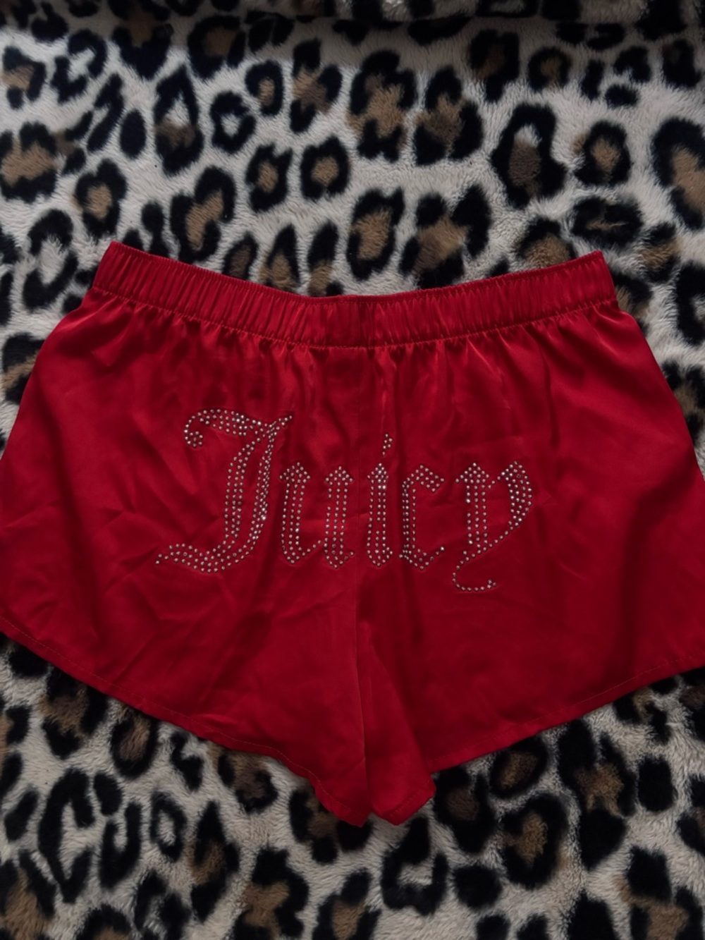 Juicy Couture Red Rhinestone Logo Shorts